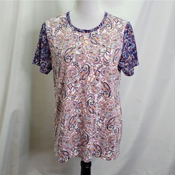 Lands' End Paisley Cotton Crew Neck Tee Size Medium (10-12) - Picture 1 of 8